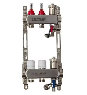 Коллектор с расходомерами 2-вых нерж. БЕЗ кранов (расход., дрен.кран, воздухоотв.) ELITELINE (KMV-003-2)