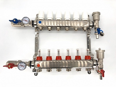 Коллектор с расходомерами 6-вых нерж. с кранами Vieir (VR113-06) (5)