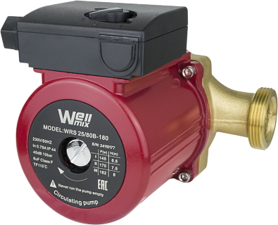 Насос цирк. WRS 25/80-180 B (бронз.) DN25, PN10, Qmax=8м3/ч, Hmax=8м, Tmax=110°С, 220В, 248Вт, 3-скор., с гайками (17109979) Wellmix (311232)