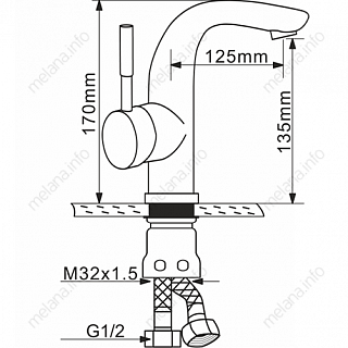 Смеситель д/умывальника MELANA нерж.сатин литой излив (6105)