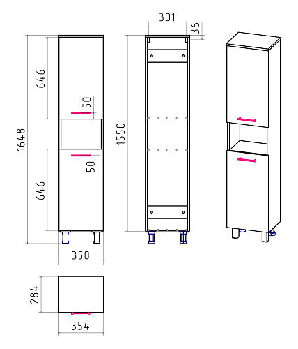 Пенал напольный "Крафт" 35см универсальный 2 двери + ниша MISTY