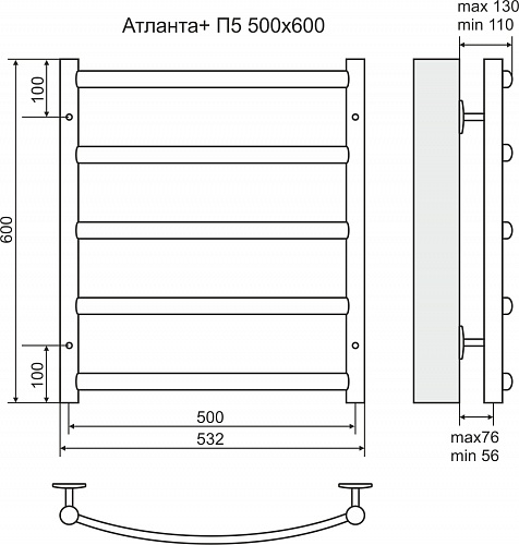 Полотенцесушитель 500х600 П6 "Атланта+" TERMINUS (50)