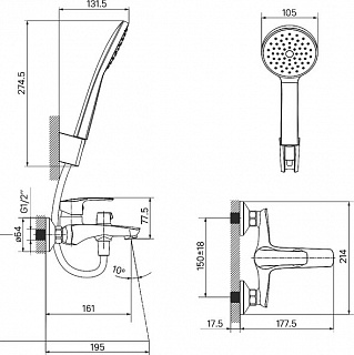 Смеситель для ванны, белый матовый, Ray, IDDIS, RAYWT02i02