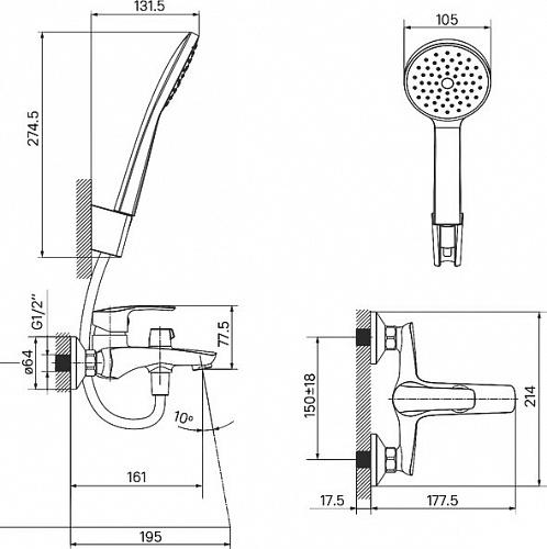Смеситель для ванны, белый матовый, Ray, IDDIS, RAYWT02i02