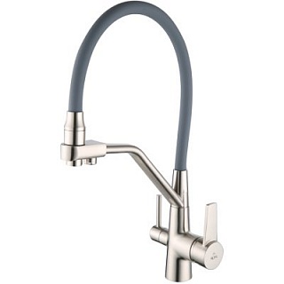 Смеситель д/кухни ROSE гибкий излив под фильтр сатин/серый R558L