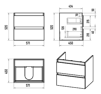 Комплект мебели 60 "Грэй-60" подвесной 2 ящика серый MISTY (ум.Como-60) СНЯТО С ПРОИЗВОДСТВА
