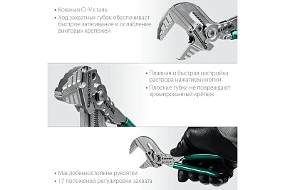 Клещи переставные-гаечный ключ Vise-Wrench, 180/36мм (1 7/16") KRAFTOOL 22063 ВЫГОДА