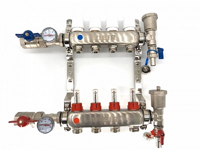 Коллектор с расходомерами 4-вых нерж. с кранами Vieir (VR113-04) (5)