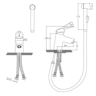 Смес д/раковины Kaiser Douglas, гигиен.душ. (12088/12033)