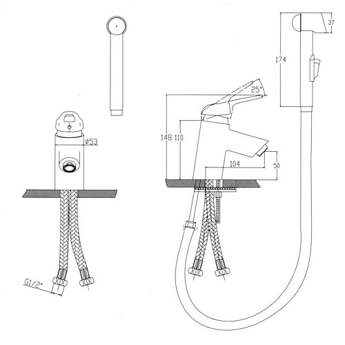 Смес д/раковины Kaiser Douglas, гигиен.душ. (12088/12033)