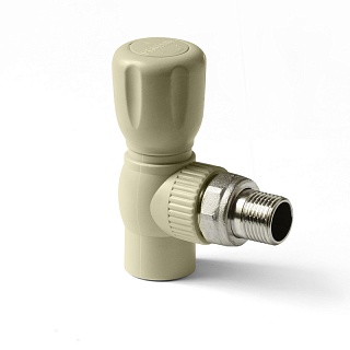 Кран шаровой для радиатора с амер. 25*3/4 (угловой) серый (1/45) ПРО АКВА (PA42110G)