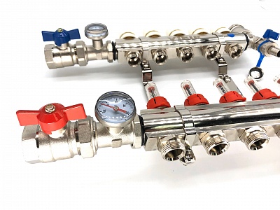 Коллектор с расходомерами 12-вых Латунь с кранами (VR112-12) (2)