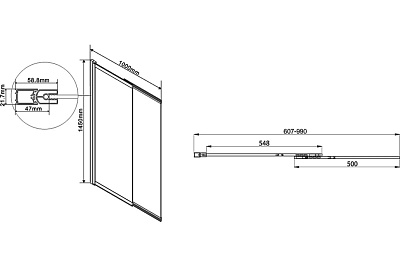 Шторка д/ванны Vincea VSB-1E100CLB, 1000*1450, профиль черный, стекло прозрачное