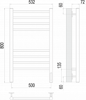 Полотенцесушитель "Аврора" 500х800 П8 КС электро черный матовый (RAL 9005)  TERMINUS