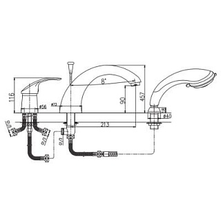 Смеситель врезной на борт ванны 3 отверстия Haiba HB1121 хром (латунь)