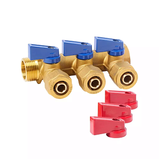 Коллектор с шар. краном   3/4" х 16 - 3 вых..красн.+син. "ViEiR" (VR703) 