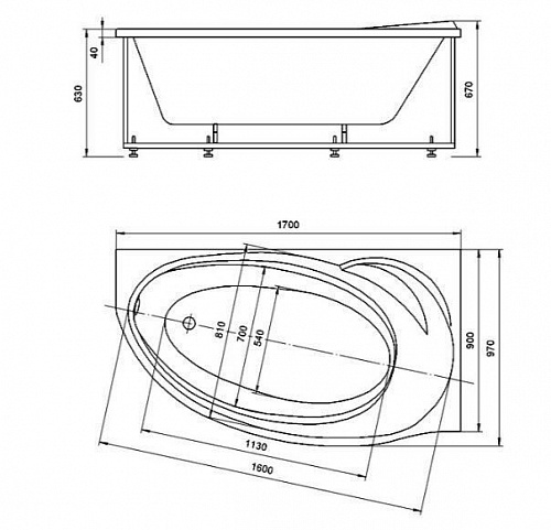 Ванна акриловая Бетта 170х97 правая
