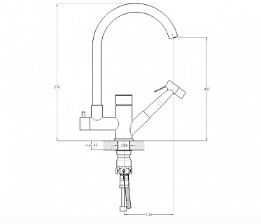 Смеситель д/кухни Solone (JAT18-A094) ф 35 с доп.вытяжным изливом нерж.