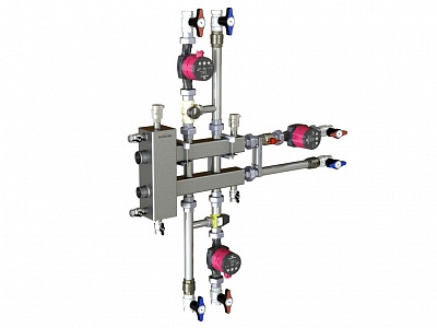 Балансир. коллектор BM-100-3DU (10010 11) (до 100 кВт,под. котла G 1¼″, 3 контура G 1″)