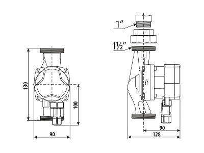 Насос цирк. PRIME-A1-156-130 DN15, PN10, Qmax= 3,7м3/ч, Hmax= 6м, Tmax=110°С, 220В, с гайками (5115) Aquario