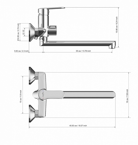 Смеситель д/ванны "Kanda" (KAN-1015) длинный излив TOKITO