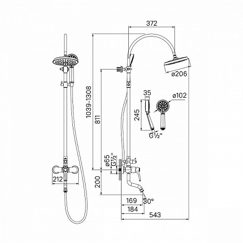 Смеситель для ванны с верхним душем, Oldie, IDDIS, OLDSB3Fi06