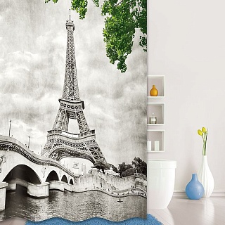 Штора для ванной комнаты, IDDIS, 180*200 см, полиэстер, Paris days, Grey, 541P18Ri11