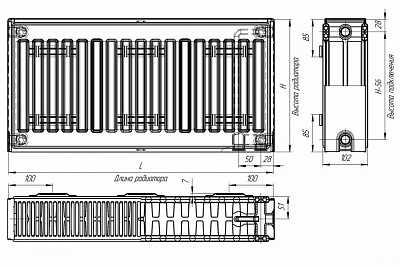 Радиатор "Лидея" ЛУ 22-313 тип 22, высота 300, длина 1300, нижнее подключение 1/2 вн.резьба