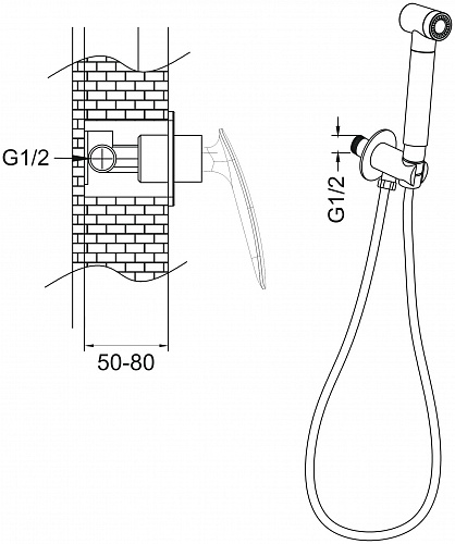 Смеситель с гиг. душ встраиваемый черный ROSE R1105H