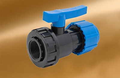 Кран шаровый компрессионный разъёмный ПНД 25*1/2" (вн.рез.) ТПК АКВА (6/36)