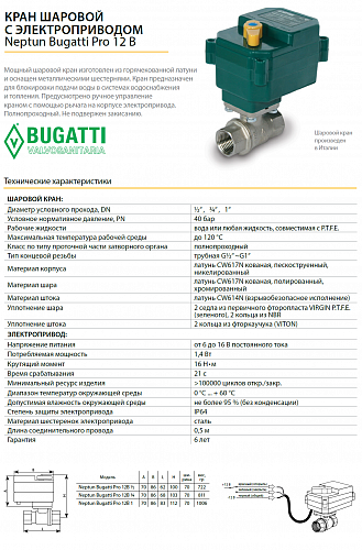 Кран с эл/приводом Neptun Bugatti Pro 12В 1/2