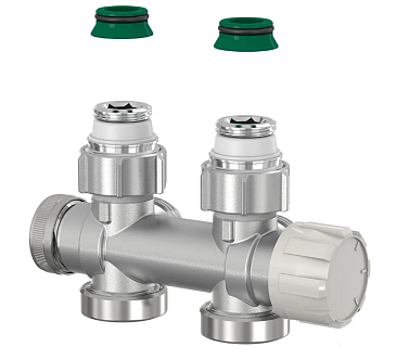 Узел нижнего подключения VARIODESIGN прям./угл., 3/4x3/4", c конус.вст. 3/4х1/2", с термоголовкой и декор. накладкой, цвет черный (F12167) Simplex