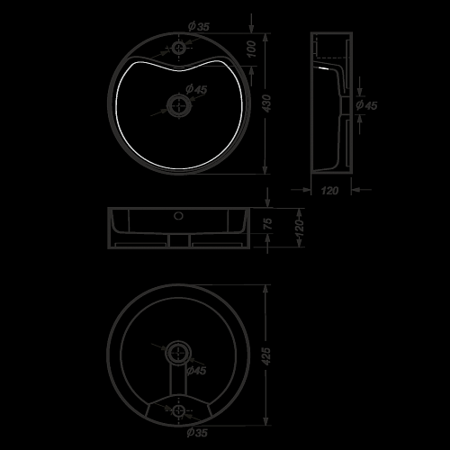 Умывальник накладной "BEST Shelf" бел. (Самара) 